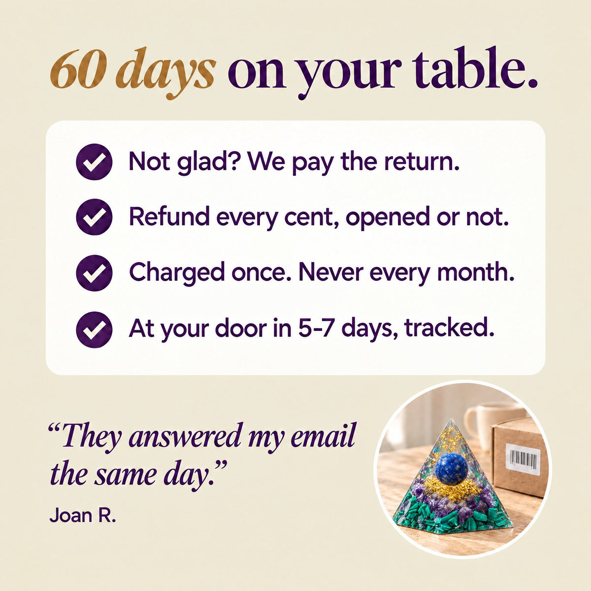 60 days on your table: we pay the return
