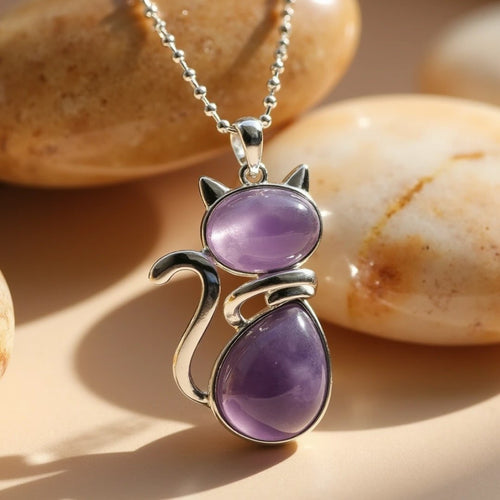Cat Pendant in Natural Stone