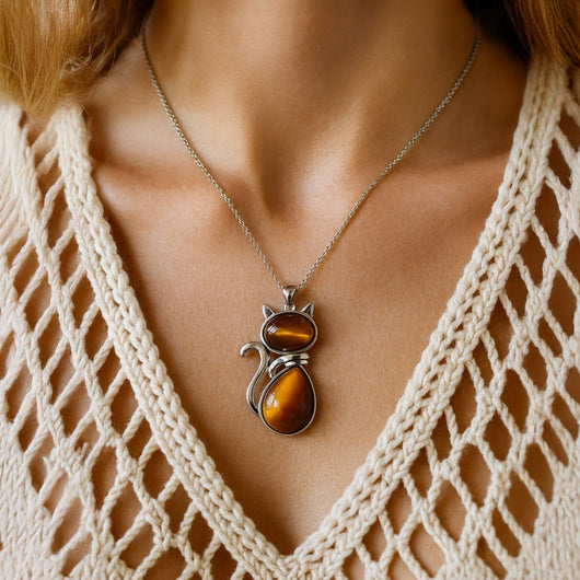 Cat Pendant in Natural Stone - SPIRAD