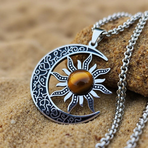 “Cosmic Balance Sun–Moon” Pendant in Tiger’s Eye