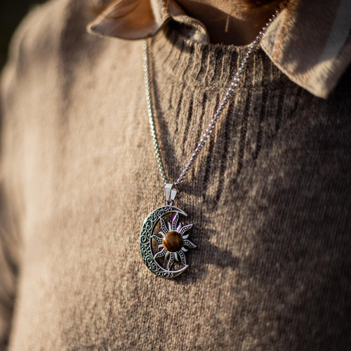“Cosmic Balance Sun–Moon” Pendant in Tiger’s Eye