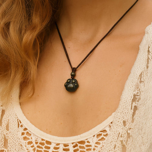 “Eternal Bond” Paw Pendant in Golden Obsidian