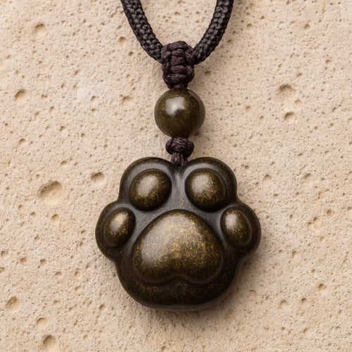 “Eternal Bond” Paw Pendant in Golden Obsidian