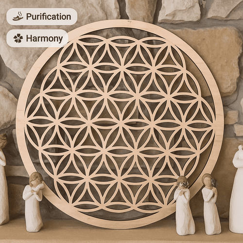 Harmonizing Flower of Life in Natural Wood