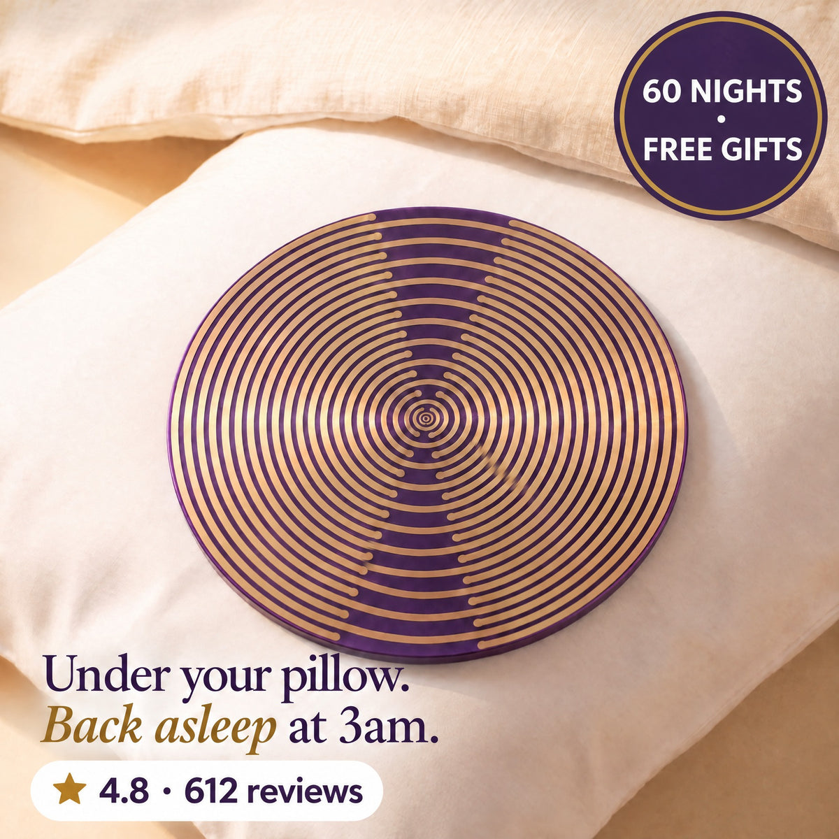 The Lakhovsky Disc on a white pillow: 60 nights, free gifts