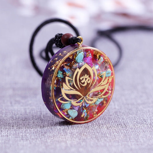 Orgonite Pendant “Lotus - Om” in Turquoise & Tiger’s Eye - SPIRAD
