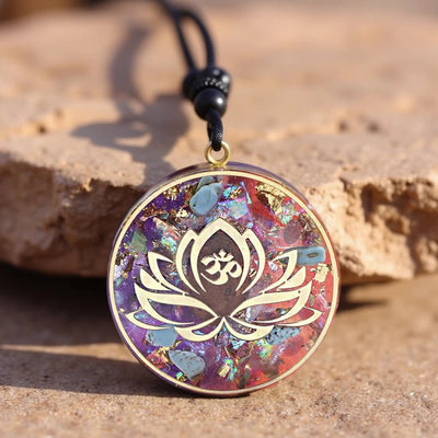 Orgonite Pendant “Lotus - Om” in Turquoise & Tiger’s Eye - SPIRAD