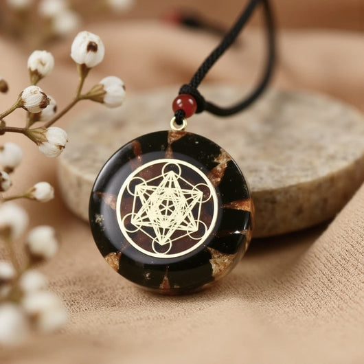 Orgonite Pendant “Metatron’s Power” in Obsidian & Garnet - SPIRAD