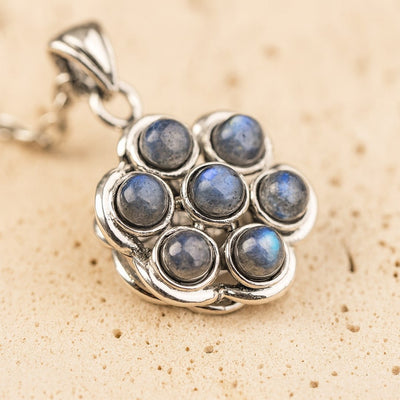 Rotating Anti - Stress Flower Pendant in Labradorite - SPIRAD
