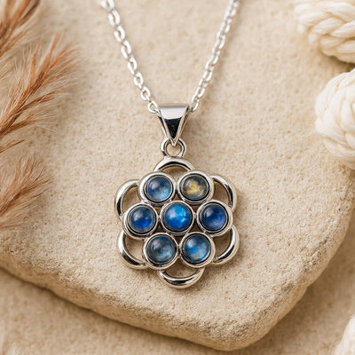 Rotating Anti - Stress Flower Pendant in Labradorite - SPIRAD