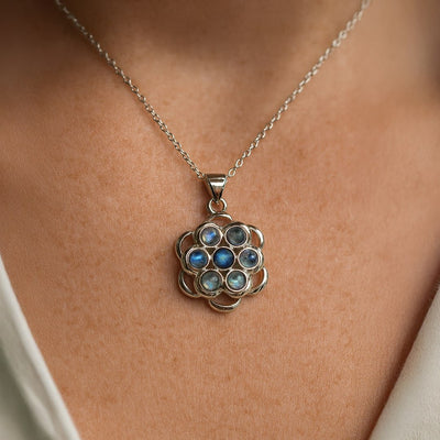 Rotating Anti - Stress Flower Pendant in Labradorite - SPIRAD