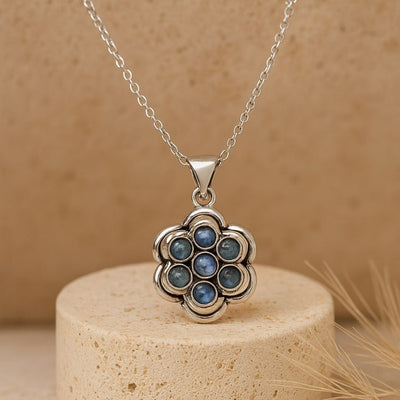 Rotating Anti - Stress Flower Pendant in Labradorite - SPIRAD