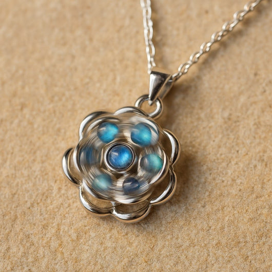 Rotating Anti - Stress Flower Pendant in Labradorite - SPIRAD
