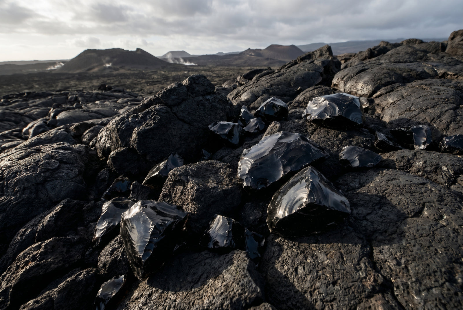 Every stone starts as real volcanic glass.